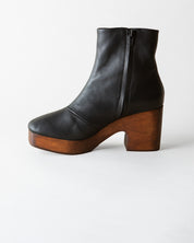 Black leather platform clog boot