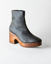 Black leather platform clog boot