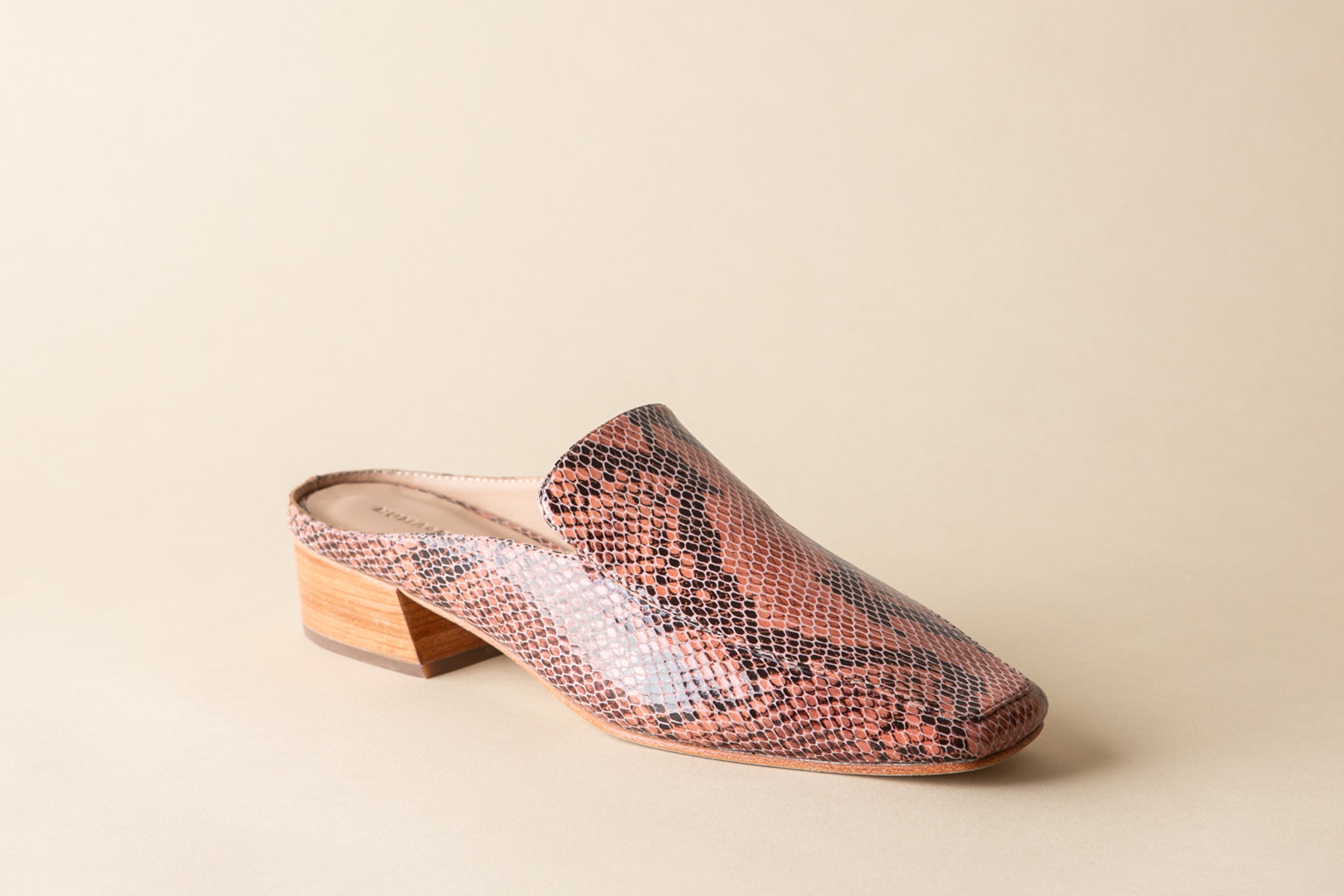 Snake print slipper on a beige background