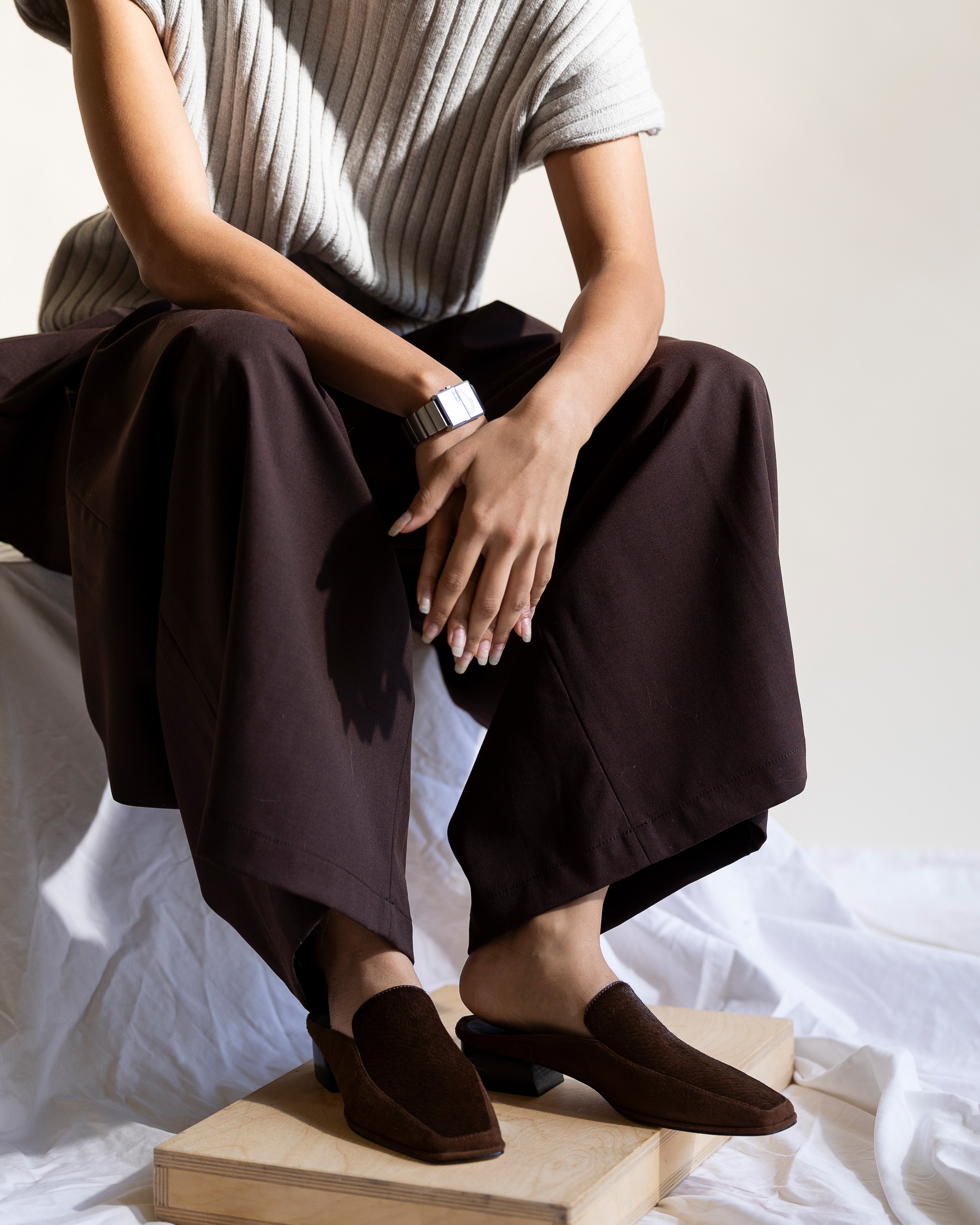 FELIX LOAFER MULE CHOCOLATE CALF HAIR