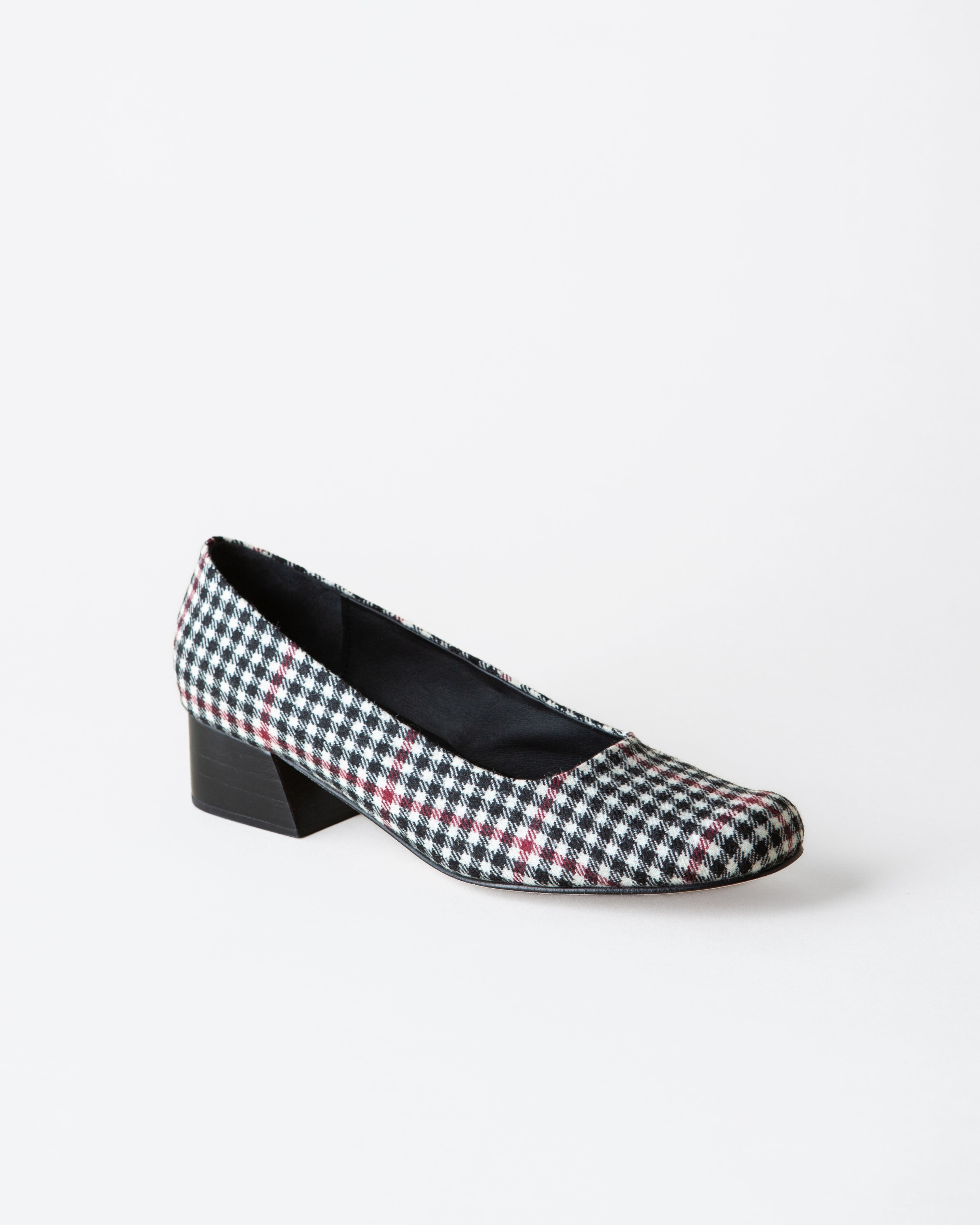 Black and white plaid heel on a white background