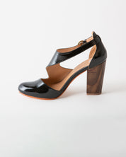 LUNA NAYA BLOCK HEEL BLACK CRINKLE PATENT