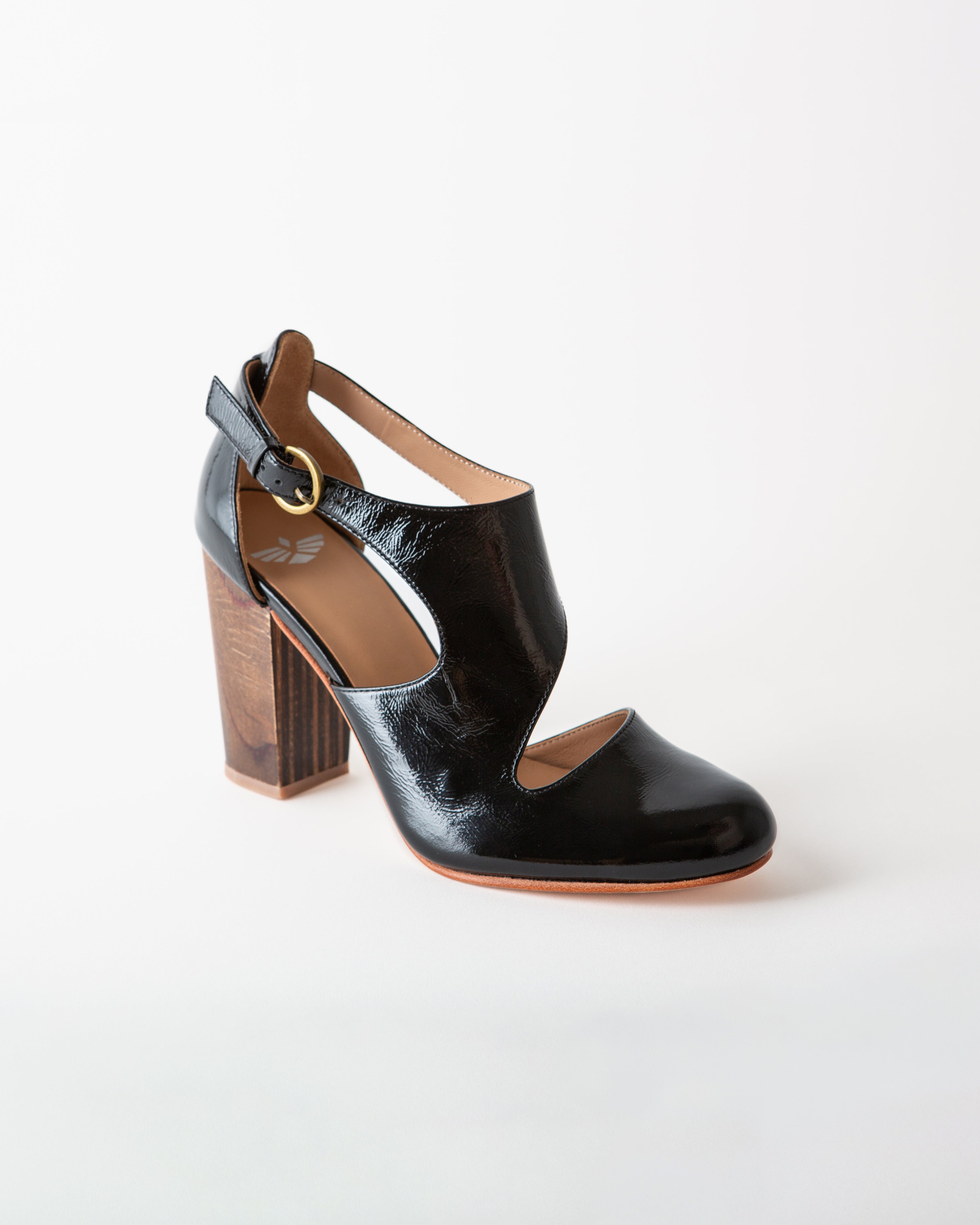 LUNA NAYA BLOCK HEEL BLACK CRINKLE PATENT