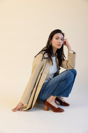 SALVADOR BLOCK HEEL CINNAMON CRINKLE PATENT