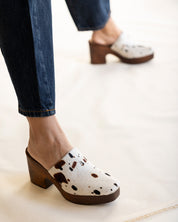 SIDNEY PLATFORM CLOG SPLATTER PRINT CALF HAIR