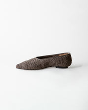 ZELDA POINTED TOE FLAT ASH WOVEN SUEDE