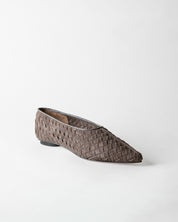 ZELDA POINTED TOE FLAT ASH WOVEN SUEDE