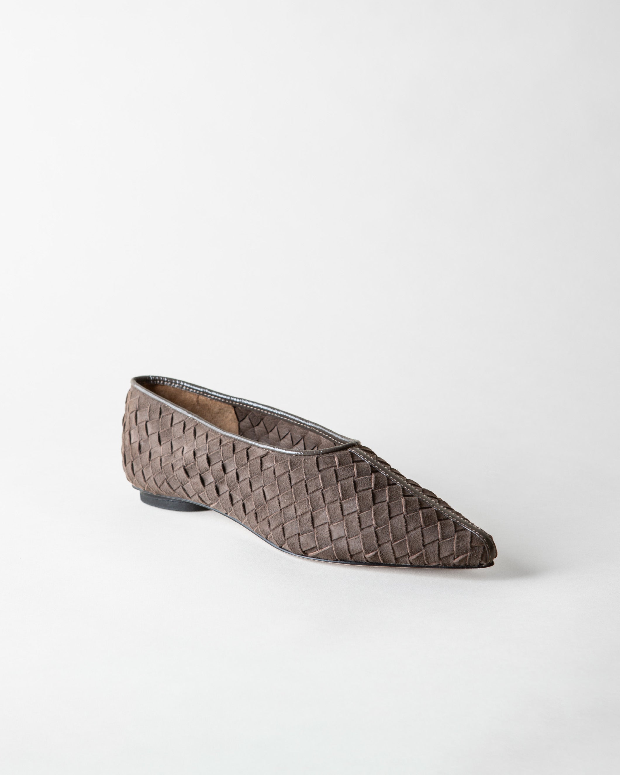 ZELDA POINTED TOE FLAT ASH WOVEN SUEDE